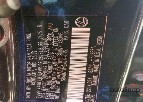 2022 Lexus Es 350 Base из США, поврежденный, VIN 58ADZ1B16NU122045